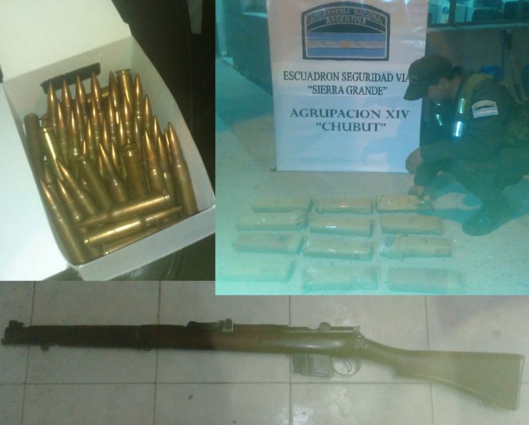 Secuestran arma de fuego, municiones y seis kilos de hoja de coca en el acceso sur a Las Grutas