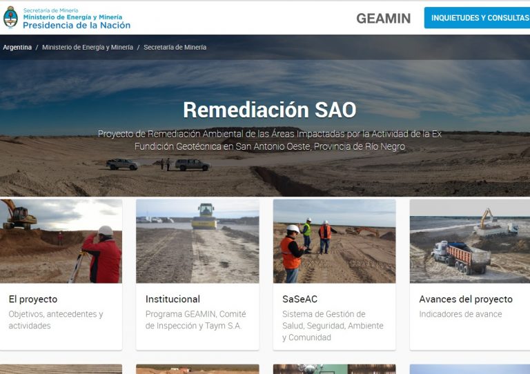 Se encuentra en funcionamiento  el sitio web oficial del Proyecto de Remediación en SAO